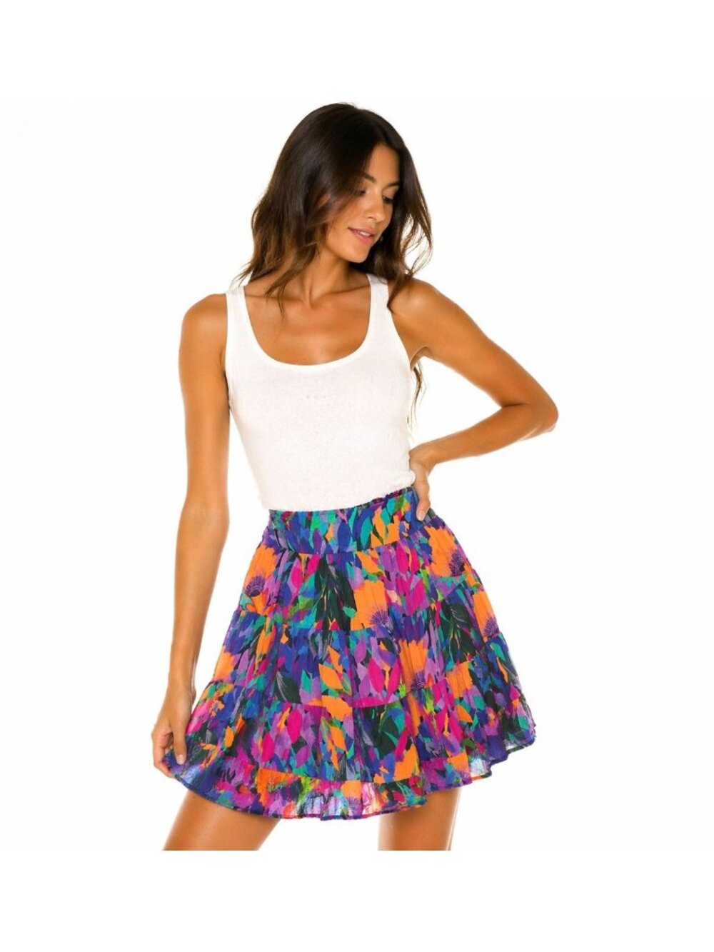 Anthropologie Colorful tiered Mini Skirt Boho summer Size Medium Petite Pull On